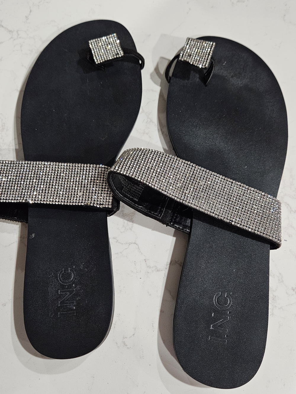 INC International Concepts Black Flats with Silver Rhinestones